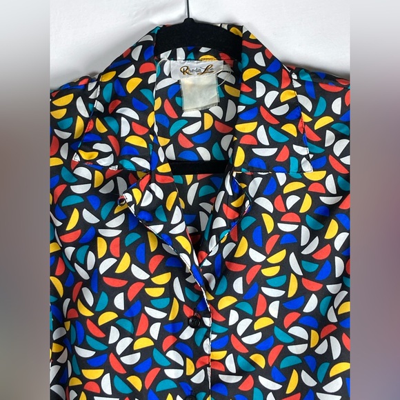 Vintage Rhoda Lee Vibrant Geometric Design Blouse Sz Sm - Picture 11 of 12